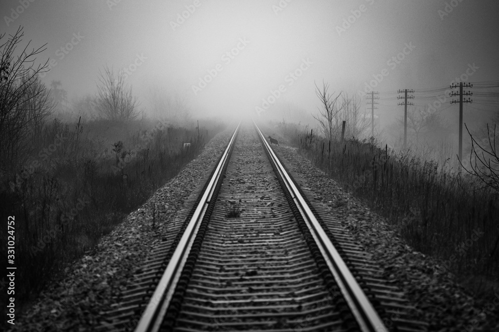 Railway track disappear in fog