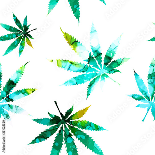 Cannabis or marijuana leaf multi-colored Seamless background , mixed media. Vector illustration