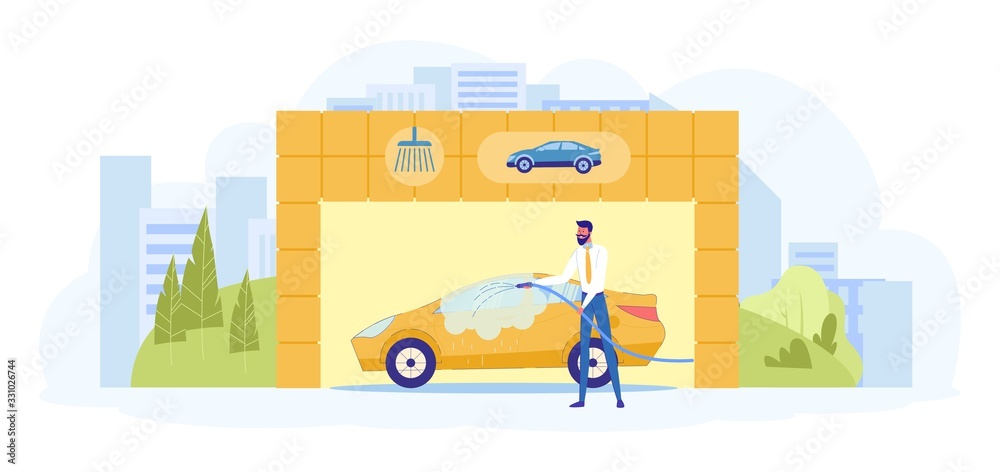 Self Service Facilities for Washing Cars Vector.