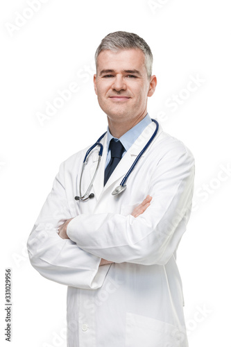 Confident male doctor in white lab coat © guerrieroale