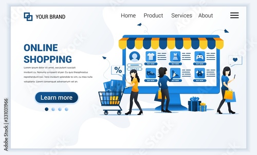 Vector illustration of Online shopping concept. Young women buying products in online store. Modern flat web landing page template design for website and mobile website. flat cartoon style