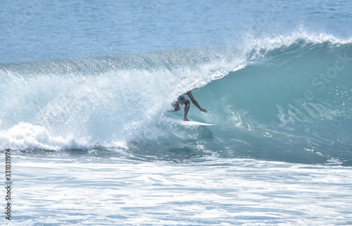 Surfing a tube in Bali, Bingin beach