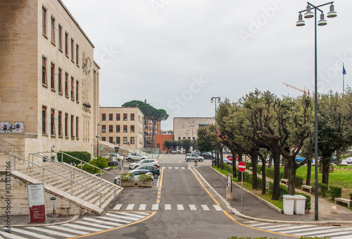  Rome, Italy - following the coronavirus outbreak, the italian Government has decided for a massive curfew. Here in particular the empty Università la Sapienza