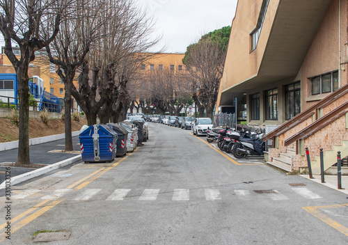  Rome, Italy - following the coronavirus outbreak, the italian Government has decided for a massive curfew. Here in particular the empty Università la Sapienza