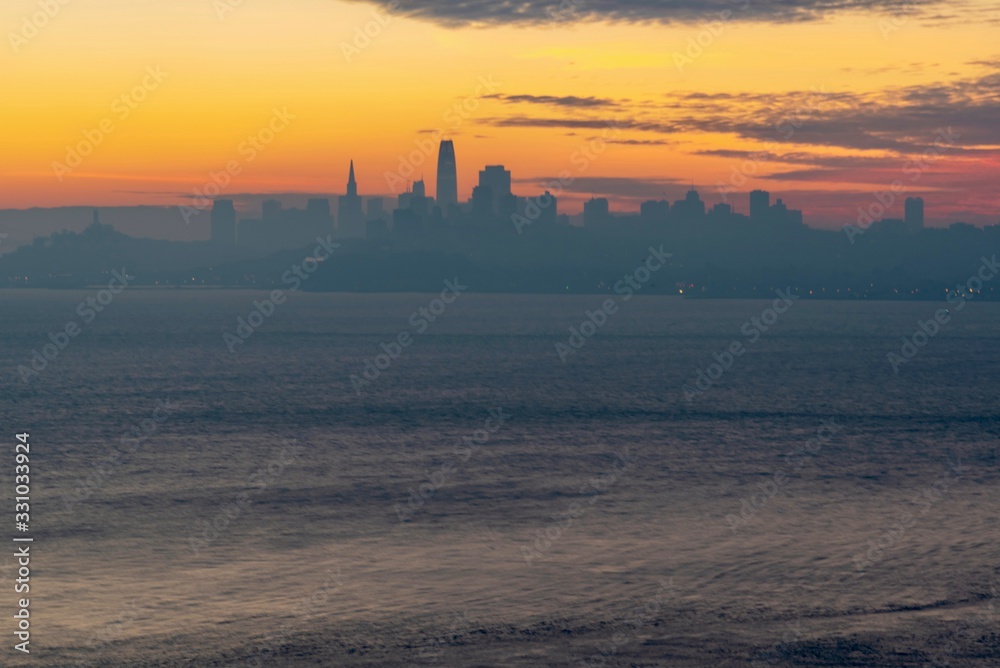 sunrise over San Francisco Bay California over the Golden Gate