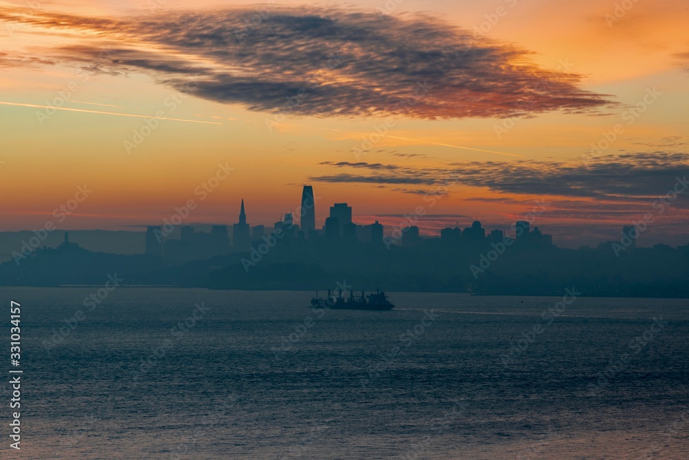 sunrise over San Francisco Bay California over the Golden Gate