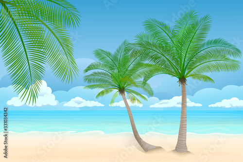 Fototapeta Naklejka Na Ścianę i Meble -  Strand mit zwei Palmen