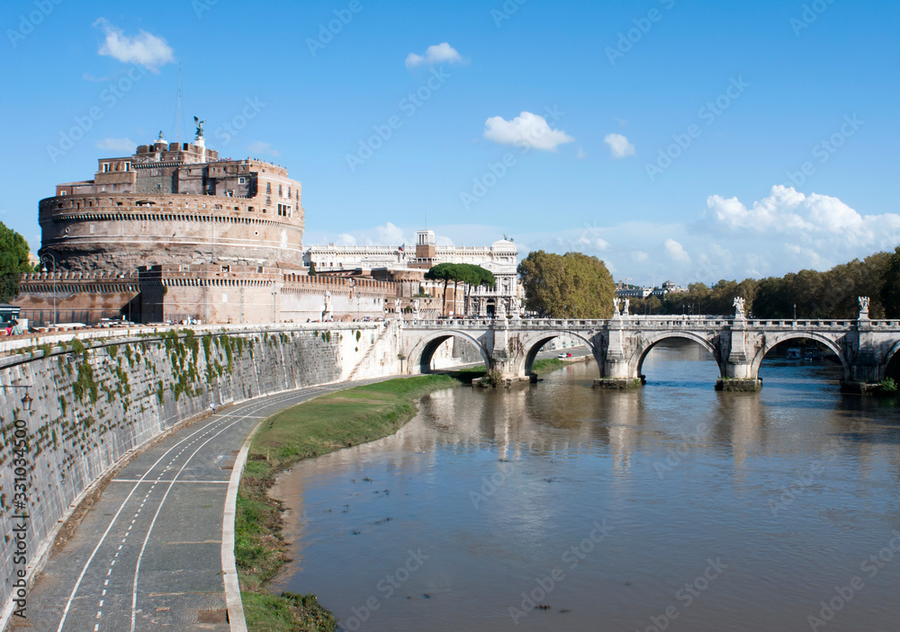 St. Angelo Bridge Over Tiber River in Rome