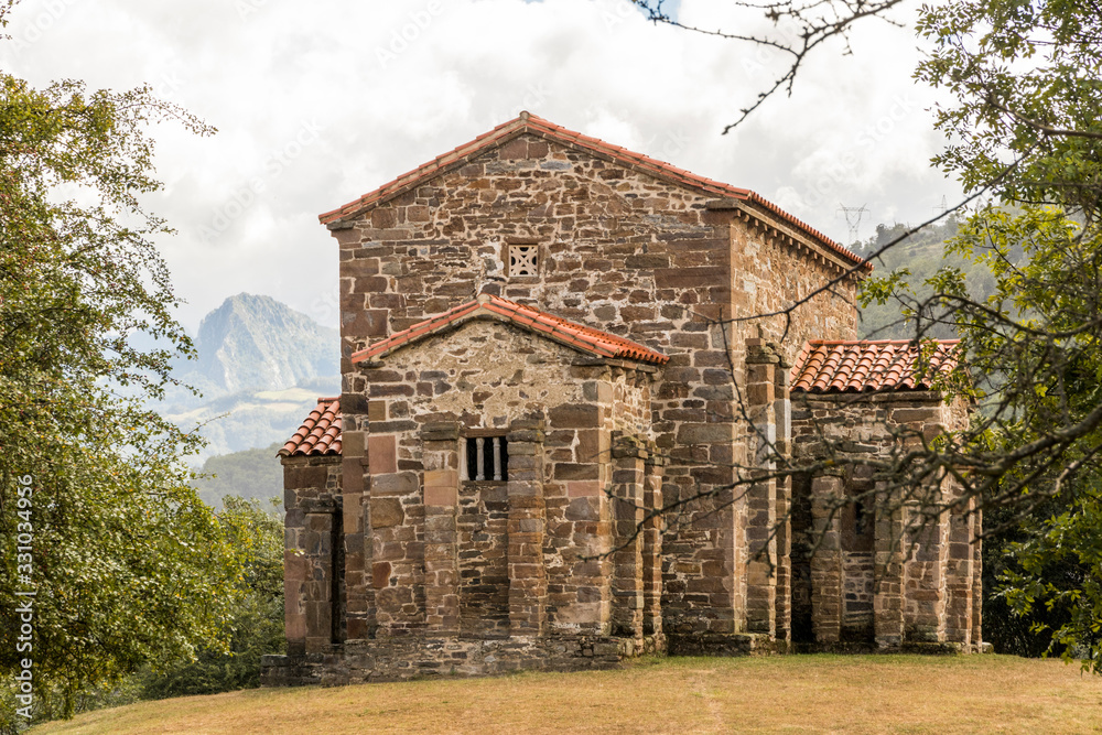 Fototapeta premium Lena, Spain. The Church of Santa Cristina de Lena, a Roman Catholic pre-Rromanesque temple in Asturias. A World Heritage Site since 1985