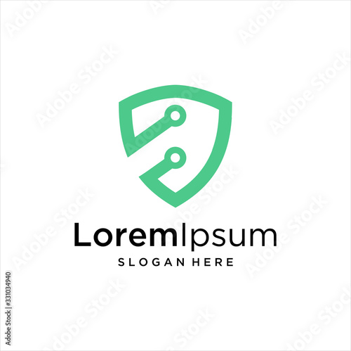 Shield security logo design vector. Security guard symbol icon. Protection shield vector with technology symbol, Shield  Idea logo design inspiration
