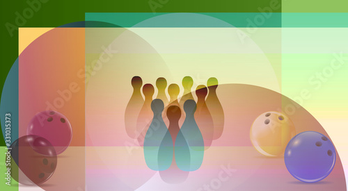 Bowling club poster with bright background. Futuristic design. illustration