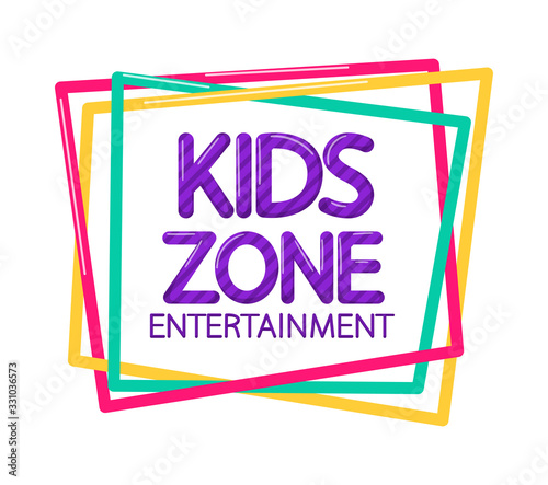 Kids zone entertainment childish banner label sticker badge logo. Cartoon colorful logo for children's playroom decoration, fun play, kids zone vector illustration