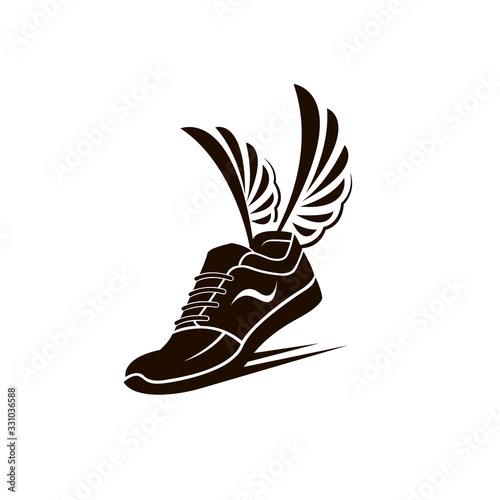 speeding sport shoes with wings isolated on white background