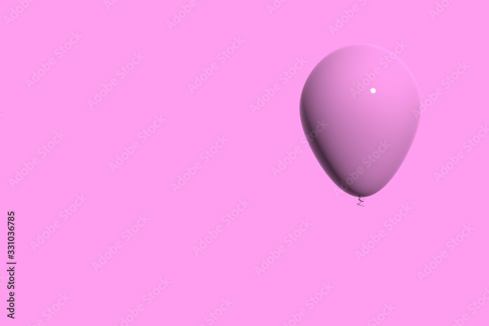 Pink balloon on a pink background with copy space. Banner, holiday greeting card. 3D render