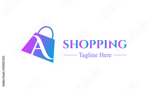 Abstract letter A with on shopping bag. Abstract shopping logo. Online shop logo