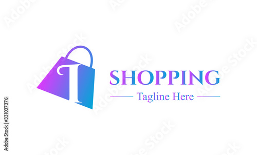 Abstract letter I with on shopping bag. Abstract shopping logo. Online shop logo