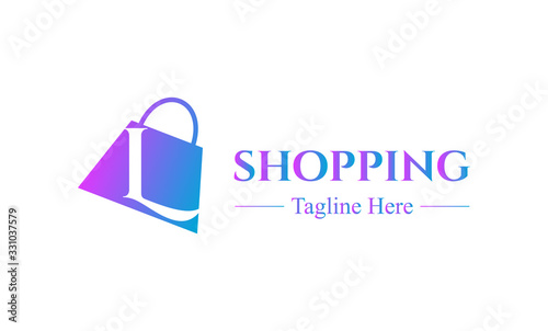 Abstract letter L with on shopping bag. Abstract shopping logo. Online shop logo