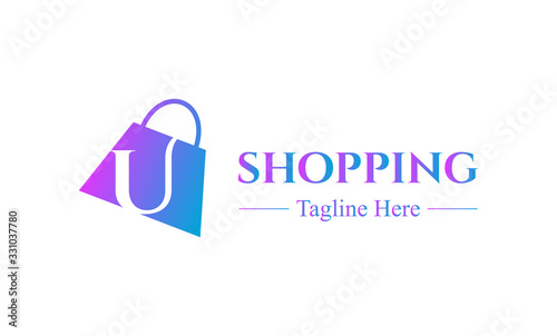 Abstract letter U with on shopping bag. Abstract shopping logo. Online shop logo