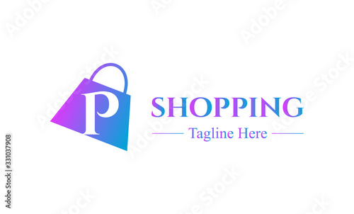 Abstract letter P with on shopping bag. Abstract shopping logo. Online shop logo