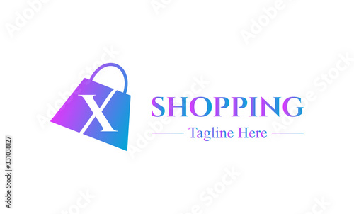 Abstract letter X with on shopping bag. Abstract shopping logo. Online shop logo