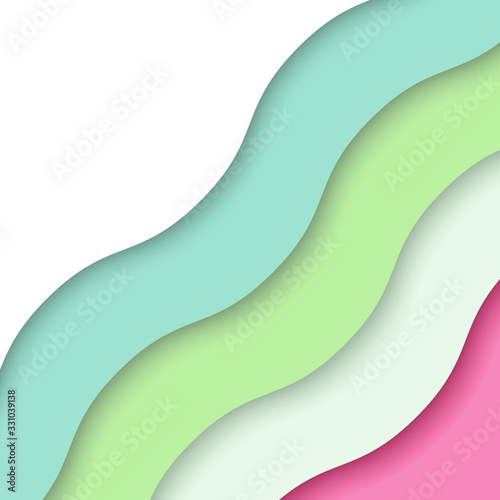 abstract colourful background with paper waves and seacoast with simple shapes, Modern vector illustration for concept design.