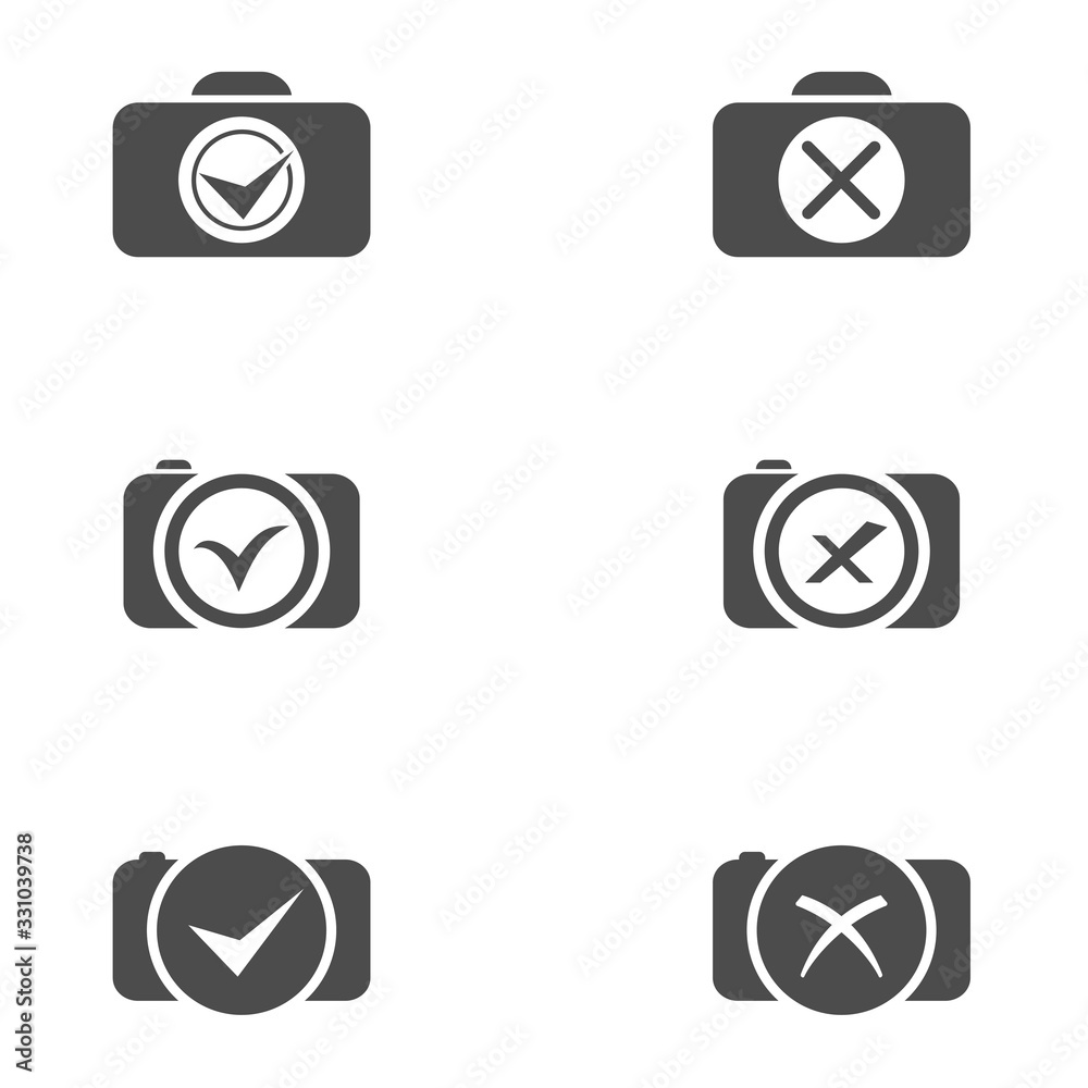 Camera icons with checkmark signs Camera icons with checkmark signs