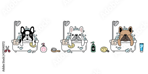 dog vector french bulldog icon shower bath soap shampoo pet puppy cartoon character symbol illustration doodle design
