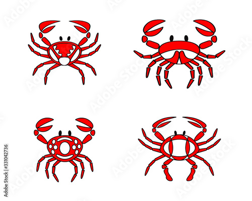 vector red crabs illustration isolated on white background, sea creature set, crab collection, 