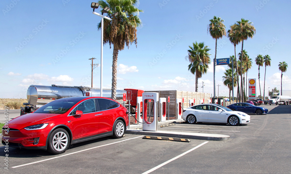 Bakersfield, CA Sept 28, 2019 Tesla Super Charging station on