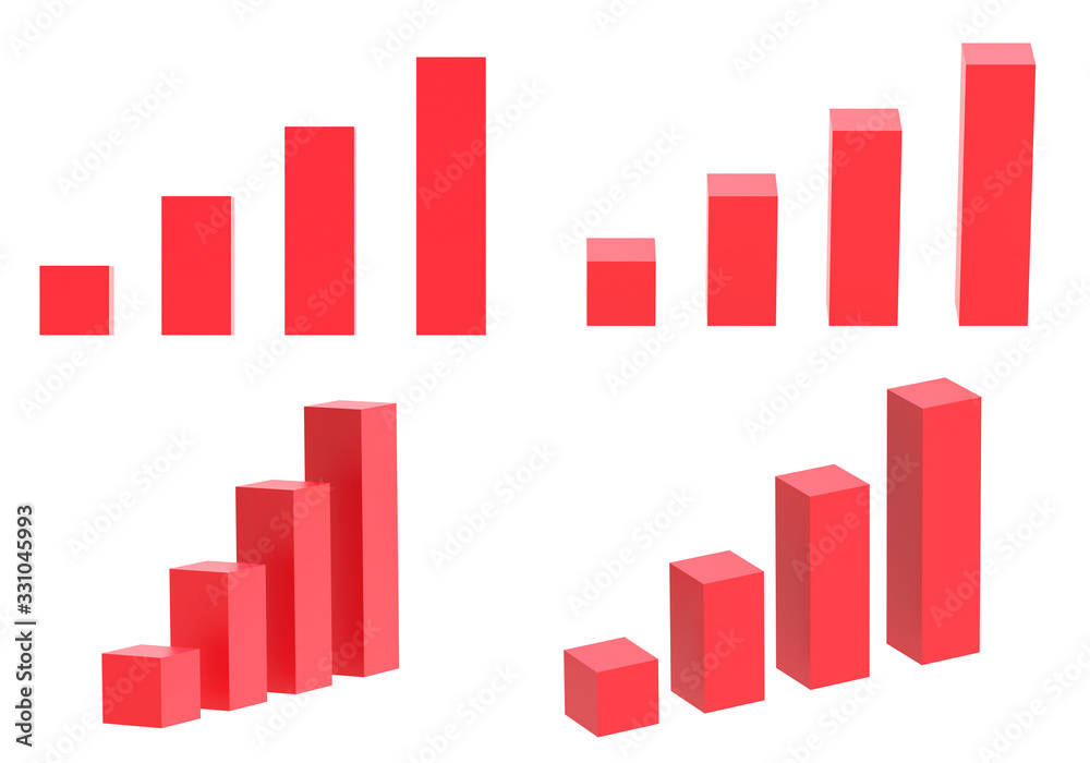3d red chart bar graph set isolated on white background. Business chart infographic collection. 3D graphic Illustration rendering. Object with clipping path. 3d red chart bar graph set isolated on white background. Business chart infographic collection. 3D graphic Illustration rendering. Object with clipping path.