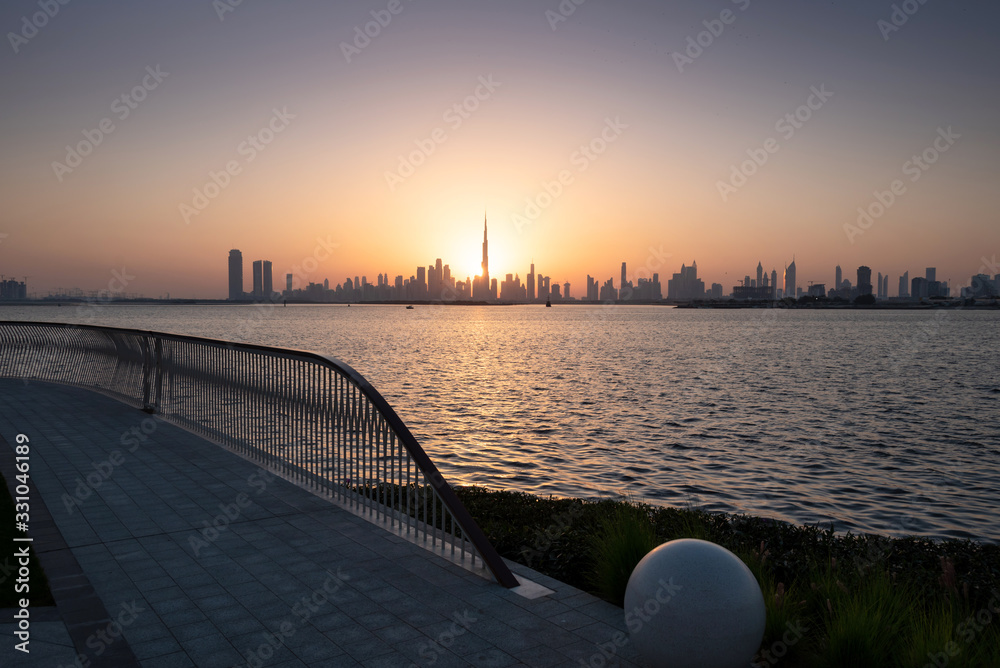 Beautiful sunset in Dubai from the creek harbor