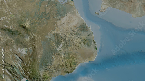 Obock, Djibouti - outlined. Satellite photo