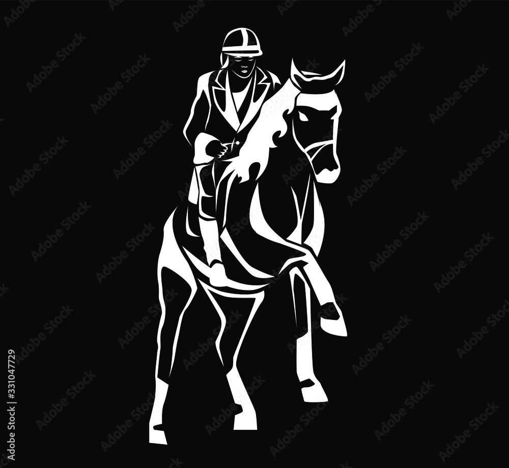illustration in black and white with a man and a horse. illustration in black and white with a man and a horse.