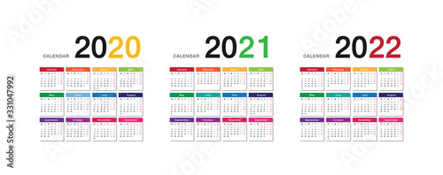 Year 2021 and Year 2022 calendar horizontal vector design template, simple and clean design. Calendar for 2021 and 2022 on White Background for organization and business. Week Starts Monday.