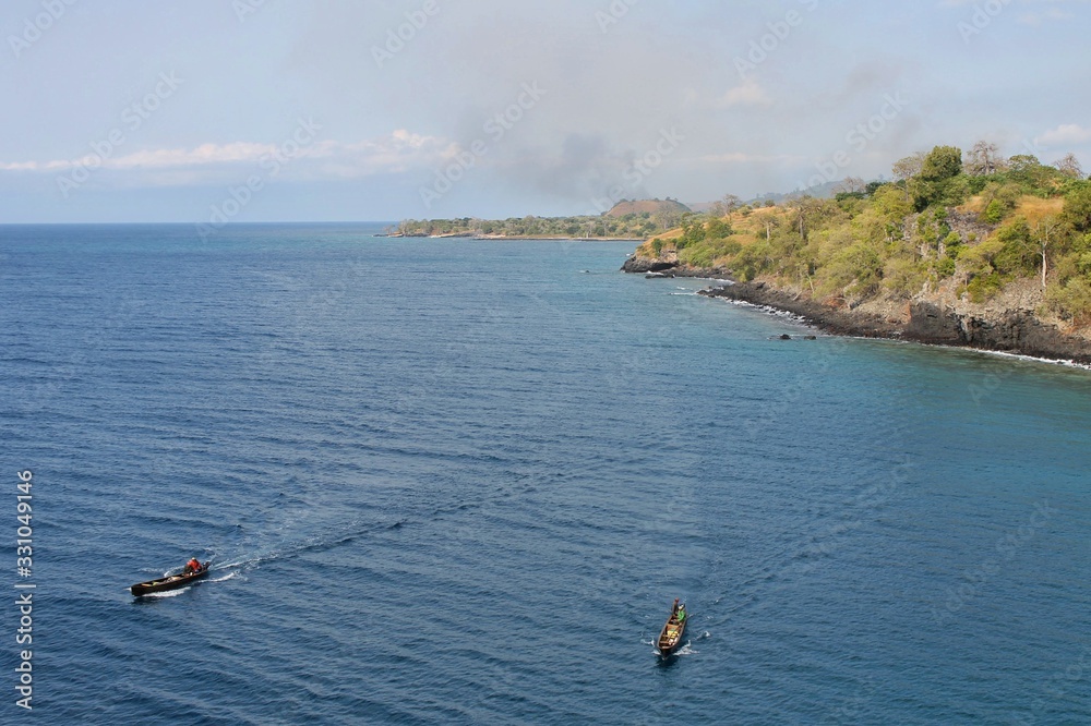 Traditional fishermen fishing on the north coast of the island of Sao Tome