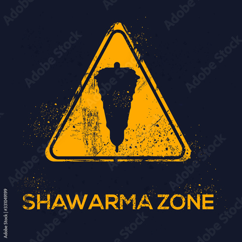  Warning sign (shawarma zone) Middle East food , vector illustration.