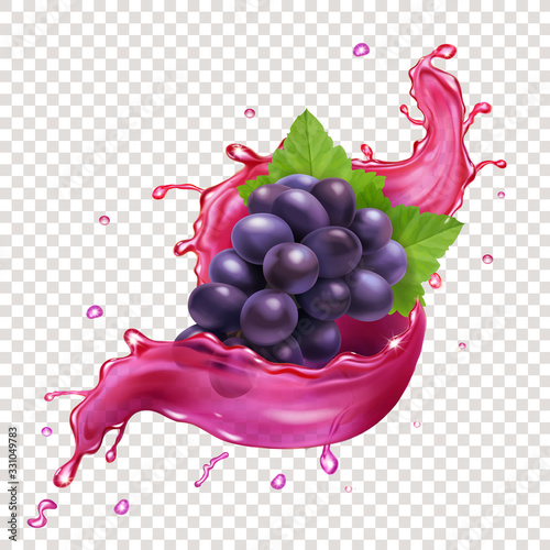 Red grapes juce splash realitic vector icon illustration