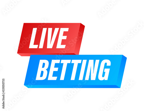 Live betting. Flat web banner with red bet now on white background for mobile app design. Vector stock illustration.