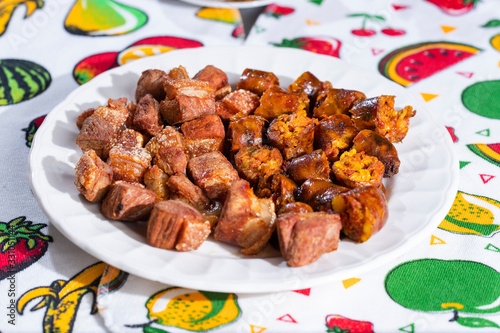 Colombian minced chorizo and pork rinds photo