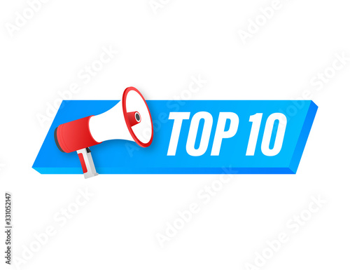 Top 10 - Top Ten colorful label on white background. Vector stock illustration