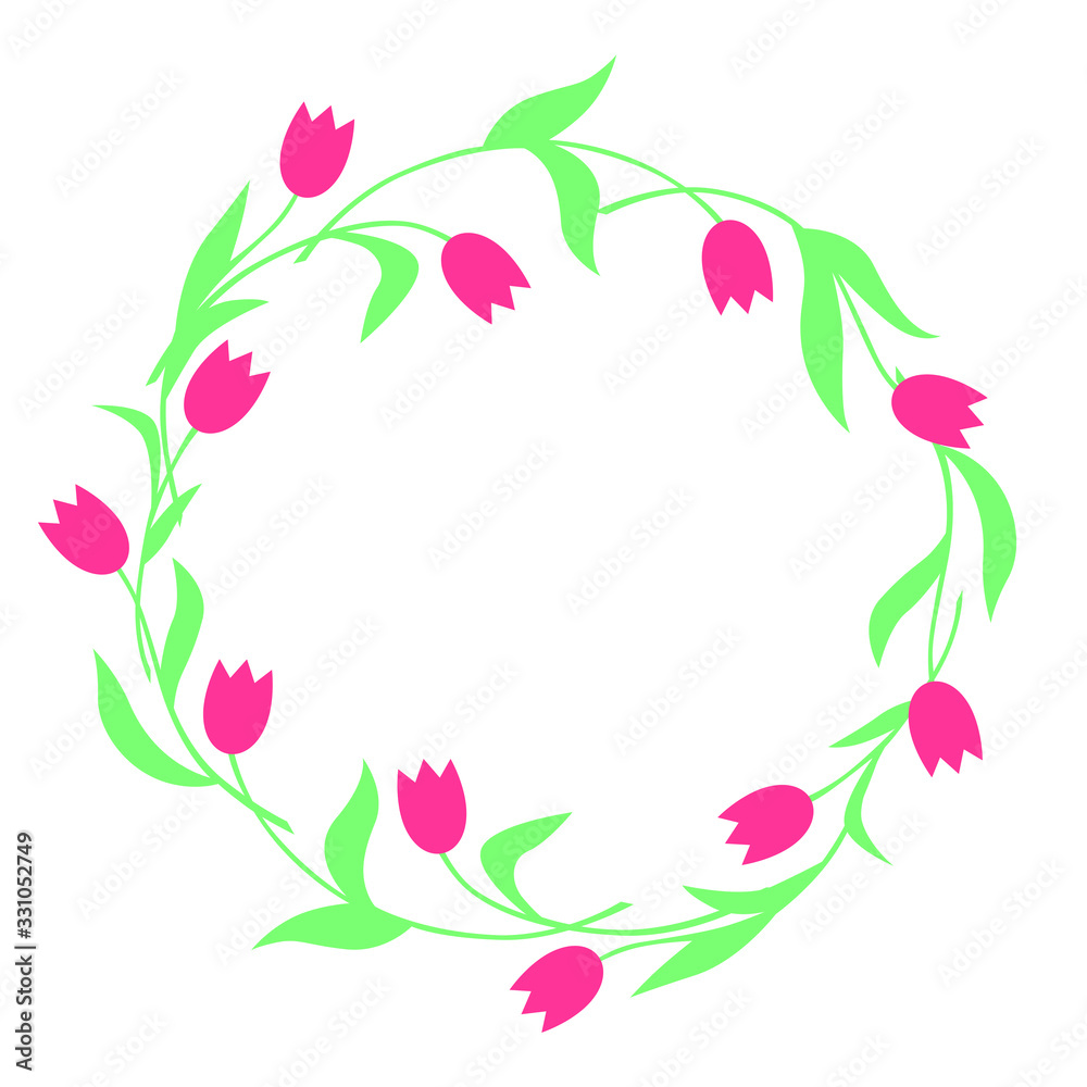 Vector illustrations of round greeting frame of tulip flowers