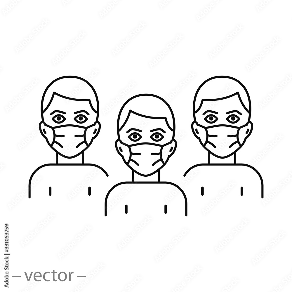 crowd people in medical masks icon, quarantine, virus infection outbreak, thin line web symbol on white background - editable stroke vector illustration eps10 crowd people in medical masks icon, quarantine, virus infection outbreak, thin line web symbol on white background - editable stroke vector illustration eps10