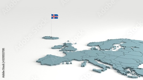 iceland flag. Europe map wi...