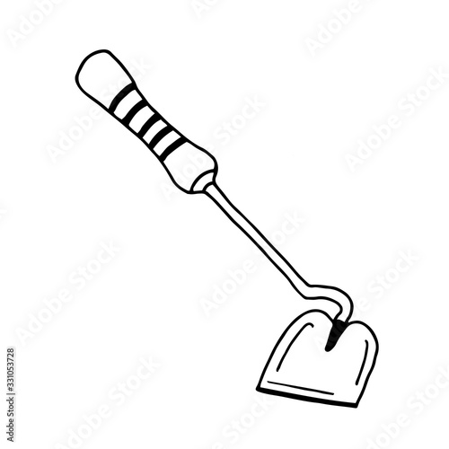 A shovel garden tool. Hand drawn doodle garden vector illustration. Isolated on white.