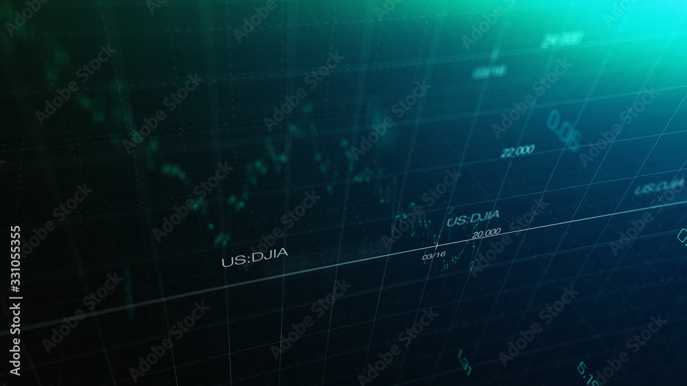 Stock market graph global crisis caused by corona virus SARS-CoV-2, source of COVID-19 pandemic disease. American market index in 2020, industry in recession. Stock market graph global crisis caused by corona virus SARS-CoV-2, source of COVID-19 pandemic disease. American market index in 2020, industry in recession.