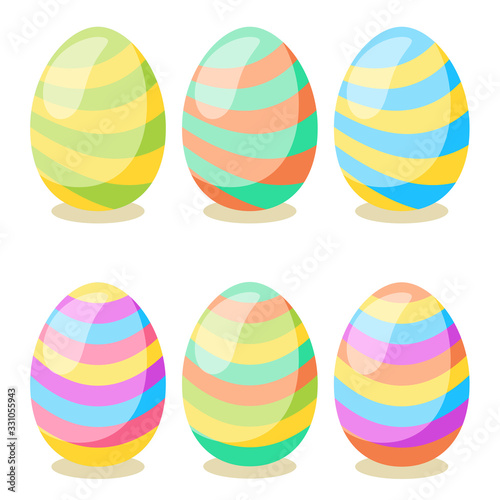 Happy Easter card. Set of  Easter eggs with different texture on a white background.  Vector isolated Illustration. 