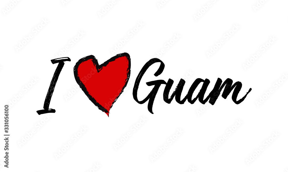 I Love Guam Creative Cursive Text Typography Template.