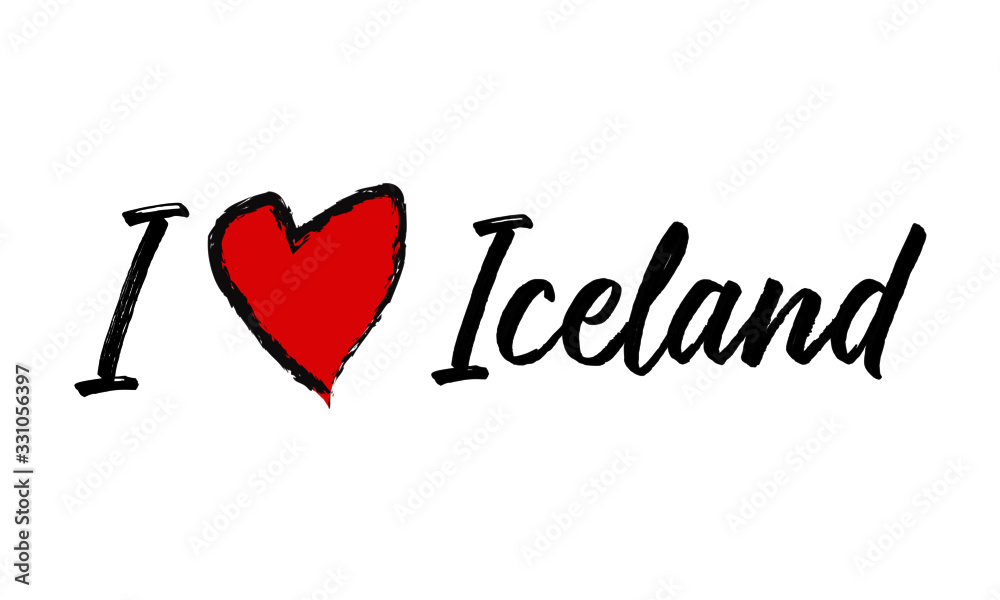 I Love Iceland Creative Cursive Text Typography Template.
