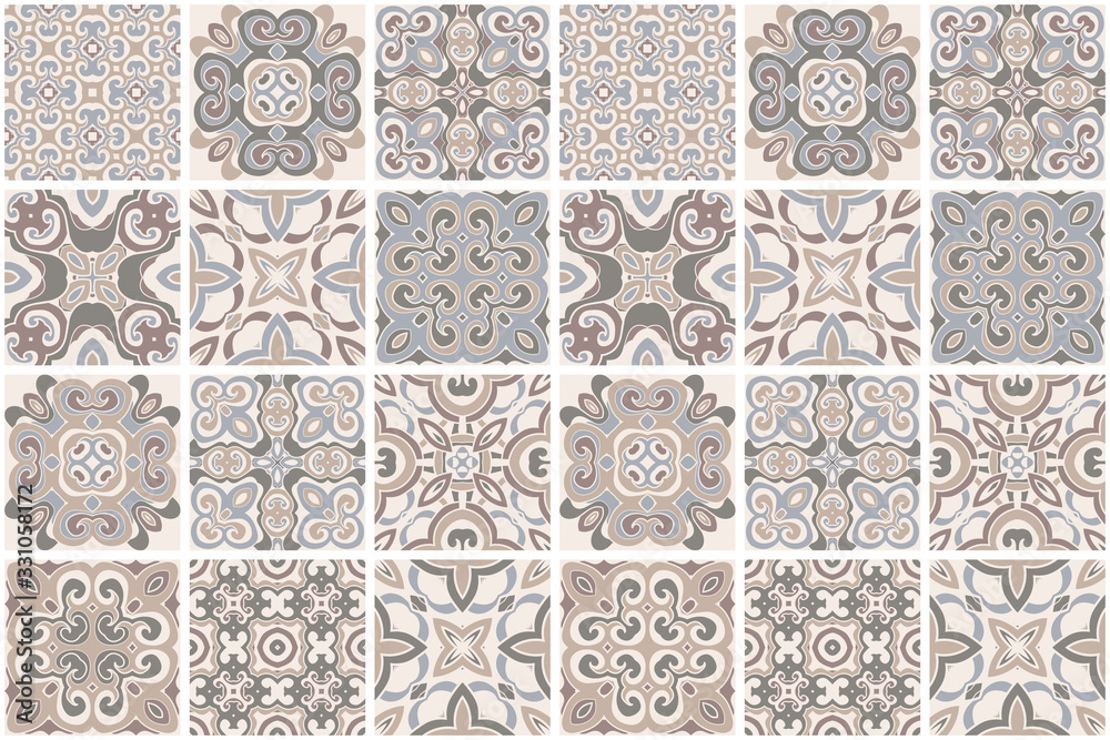 Patchwork seamless pattern. tiles azulejos. Vector. - obrazy, fototapety, plakaty 