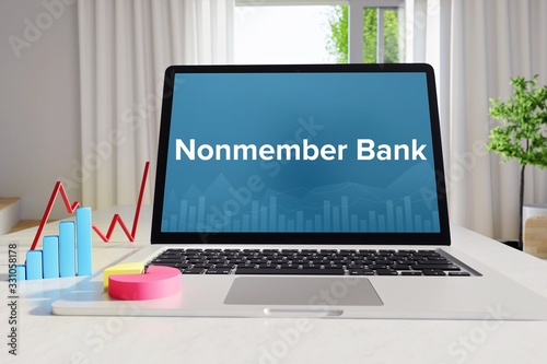 Nonmember Bank – Statistics/Business. Laptop in the office with term on the Screen. Finance/Economy. photo